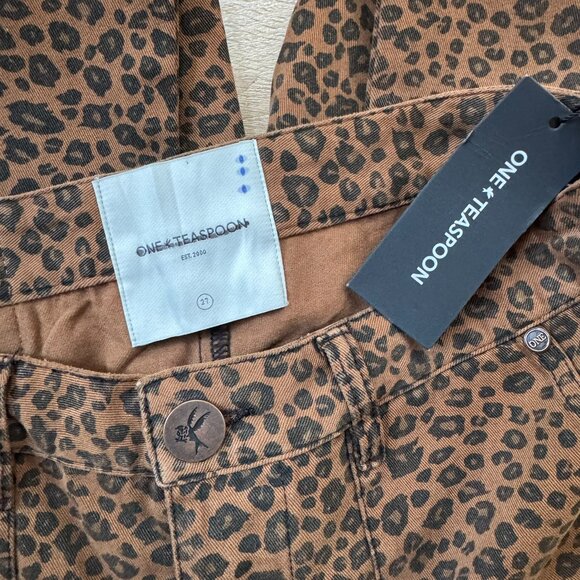 New Free People OneTeaspoon Cheetah Sinner Pants Barrel Jeans 28 Tobacco - Picture 9 of 11